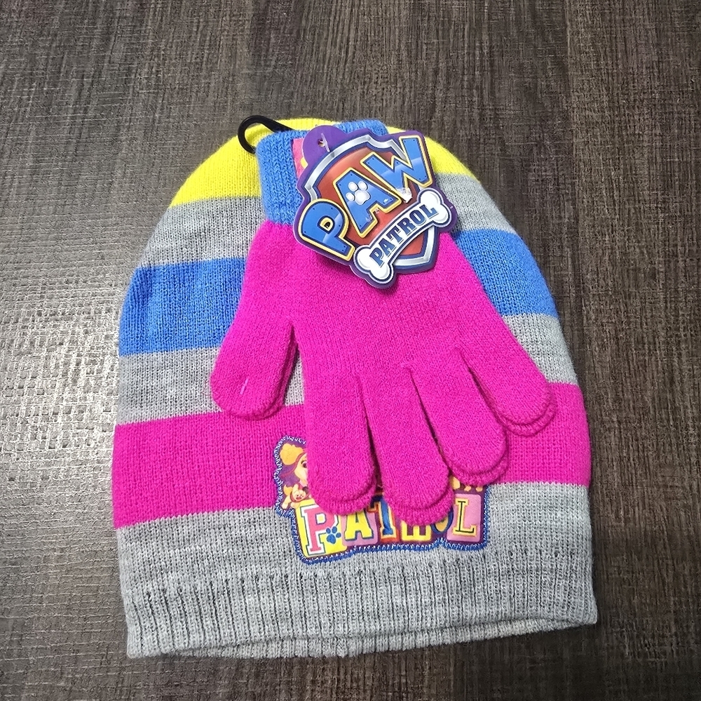 New Paw Patrol Kids Beanie and Gloves Set - Pink, Blue, Yellow, Gray
